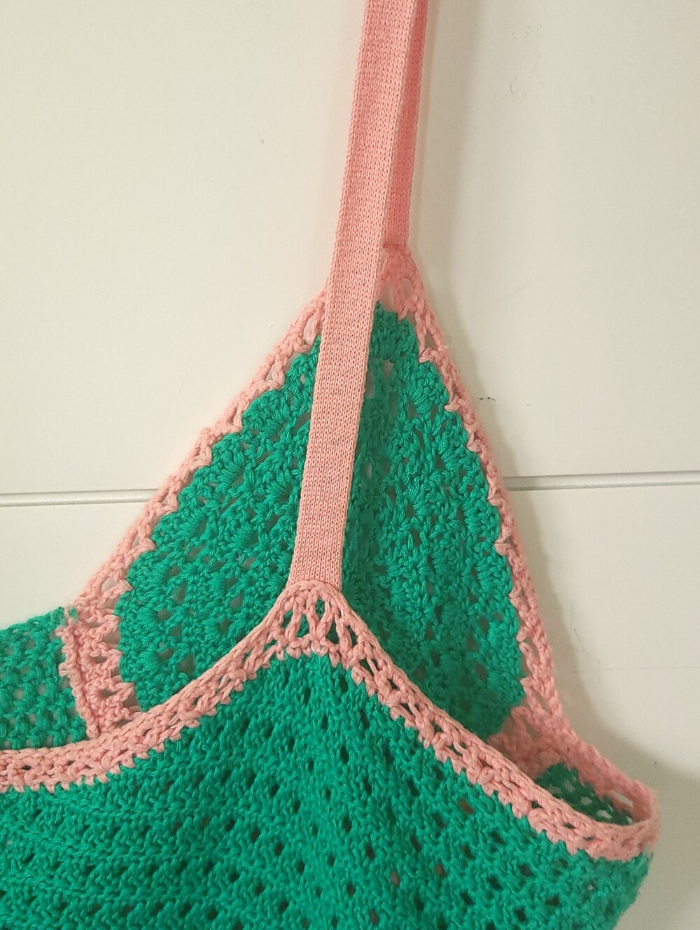 ASOS DESIGN Crochet Crop Top US 12 Pink Green Y2K Festival Boho Cami - Picture 10 of 13